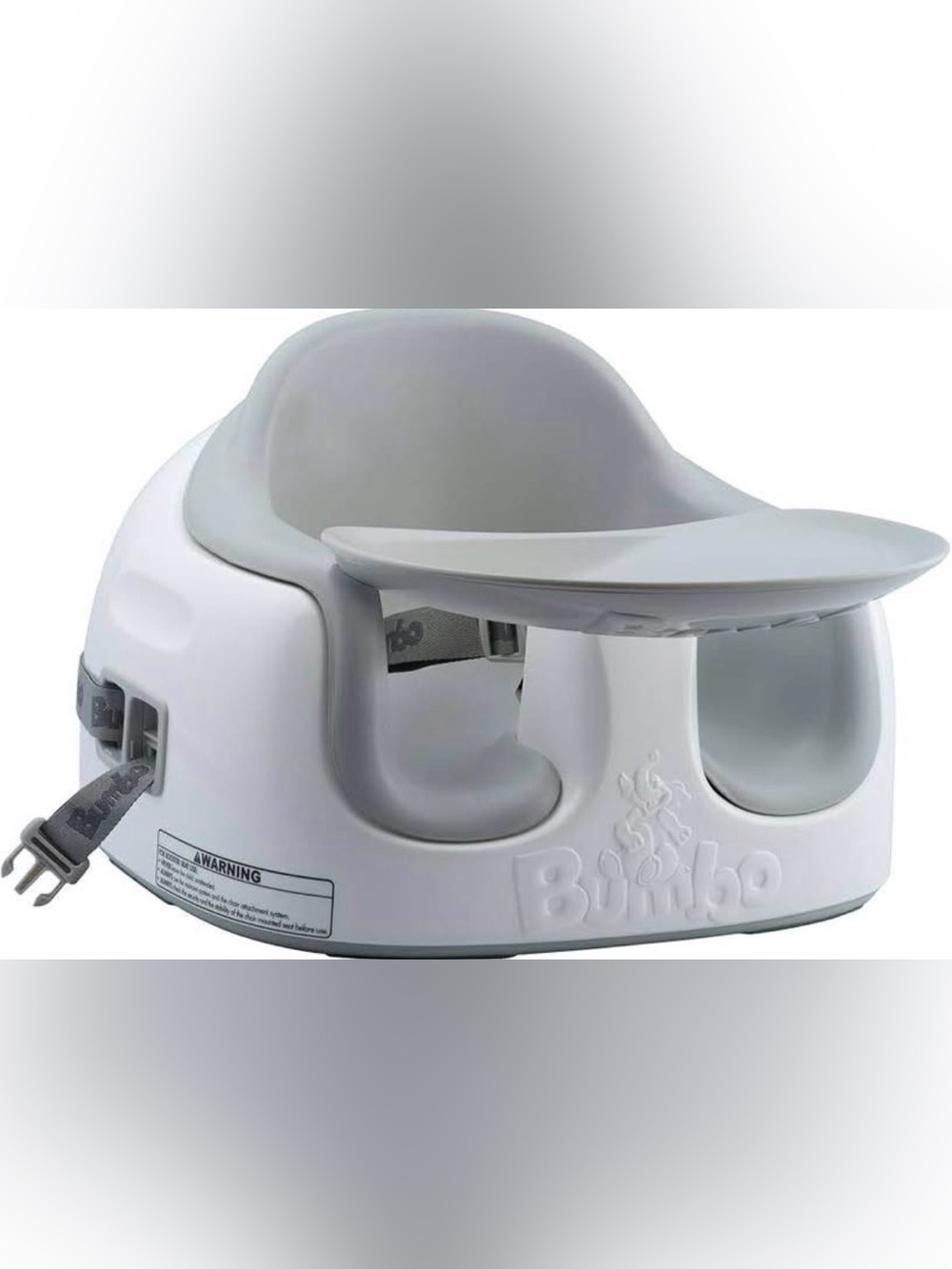 Bumbo Feeding Seat with Tray in Light Gray and White